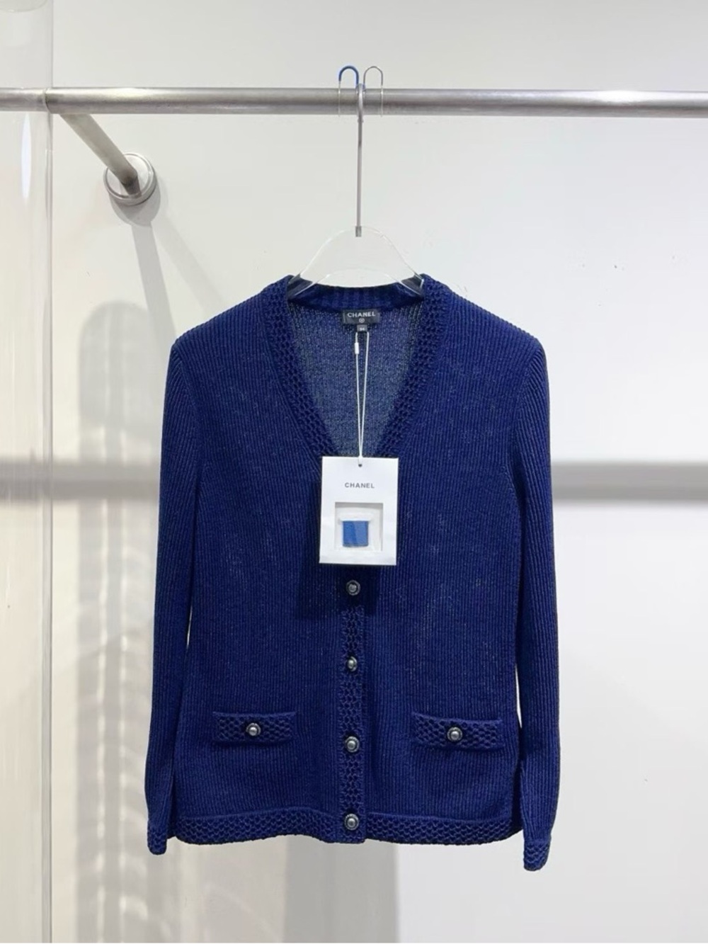 🚩steal CHANEL Navy Metallic Knit Top